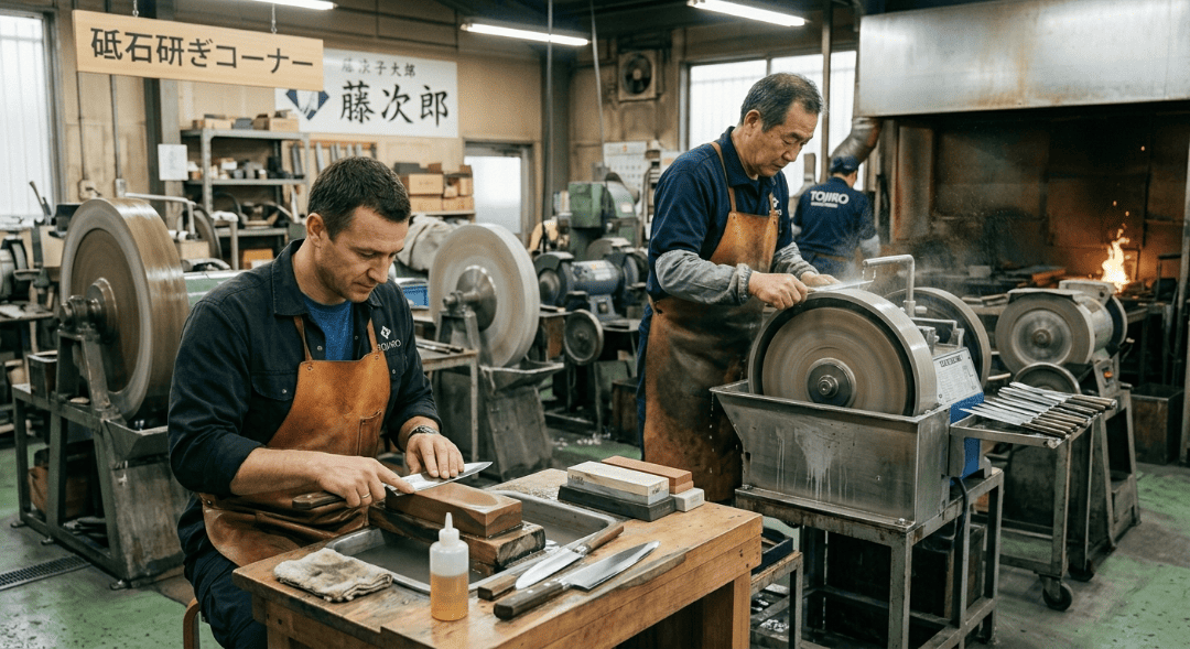 На фото – процесс изготовления ножей Tojiro на заводе Fujitora