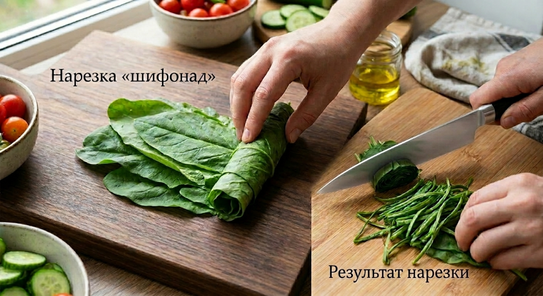 Нарезка зелени техникой «шифонад»