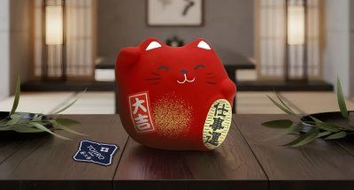 Фотография Сувенир Манэки Кот 5 см, ручная работа, красный (made in Japan)