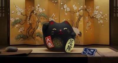 Фотография Сувенир Манэки Кот 5 см, ручная работа, черный (made in Japan)