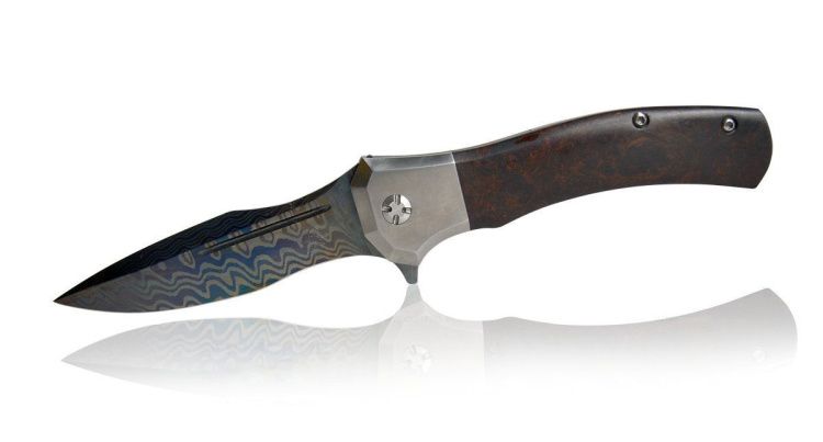 Нож складной Yoshiro Suzuki, 110 мм., Aogami, Damask, рукоять корень американского ореха, YS-011